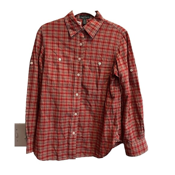 Lauren Jeans Company LRL Red Plaid Button Top Shirt Green Womens Small Western - Picture 1 of 9